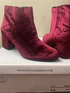 Steve Madden Burgundy Velvet Block Heel Ankle Boots